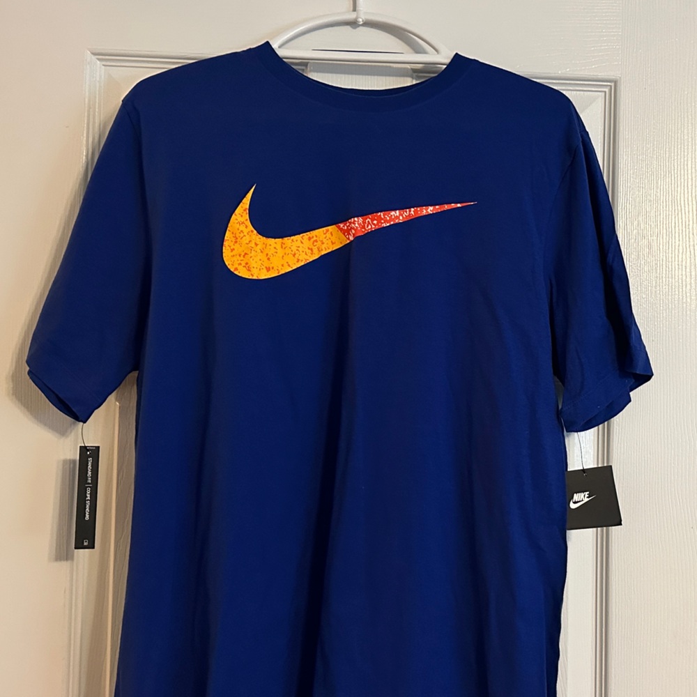 Nike Royal Blue Tee with Vibrant Orange Swoosh